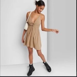 Wild Fable Tan/Brown Tie Front Strappy Mini Summer Boho Festival Dress | Size S